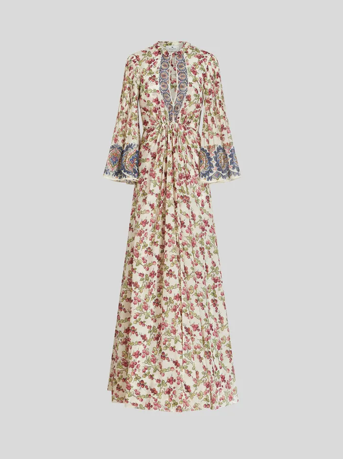 Women Long Silk Dress With Berry Print Etro Dresses