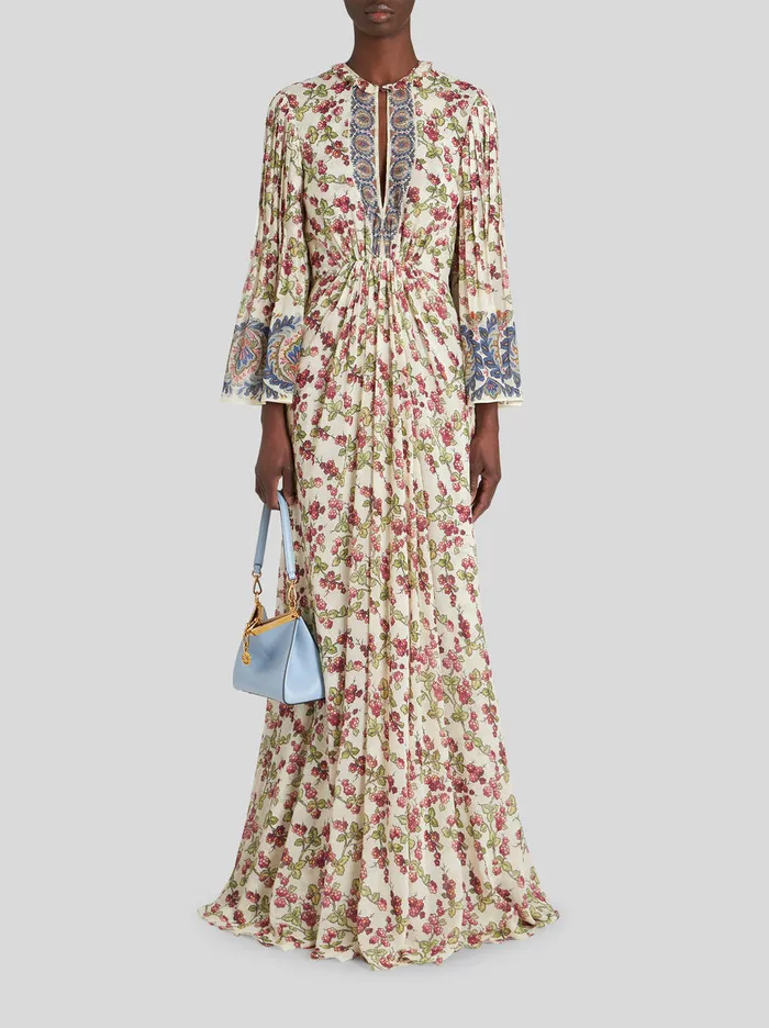 Women Long Silk Dress With Berry Print Etro Dresses