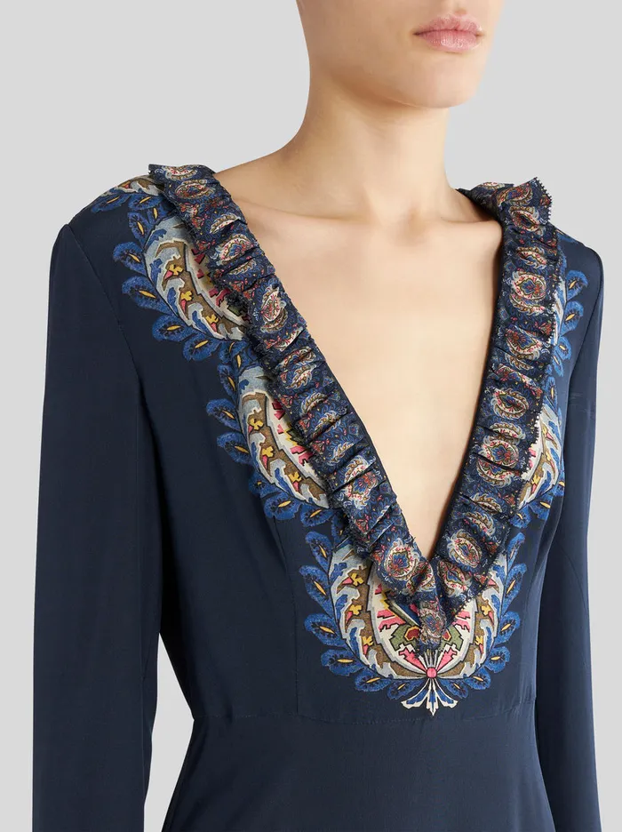 Women Long Silk Dress With Ruching Etro Dresses