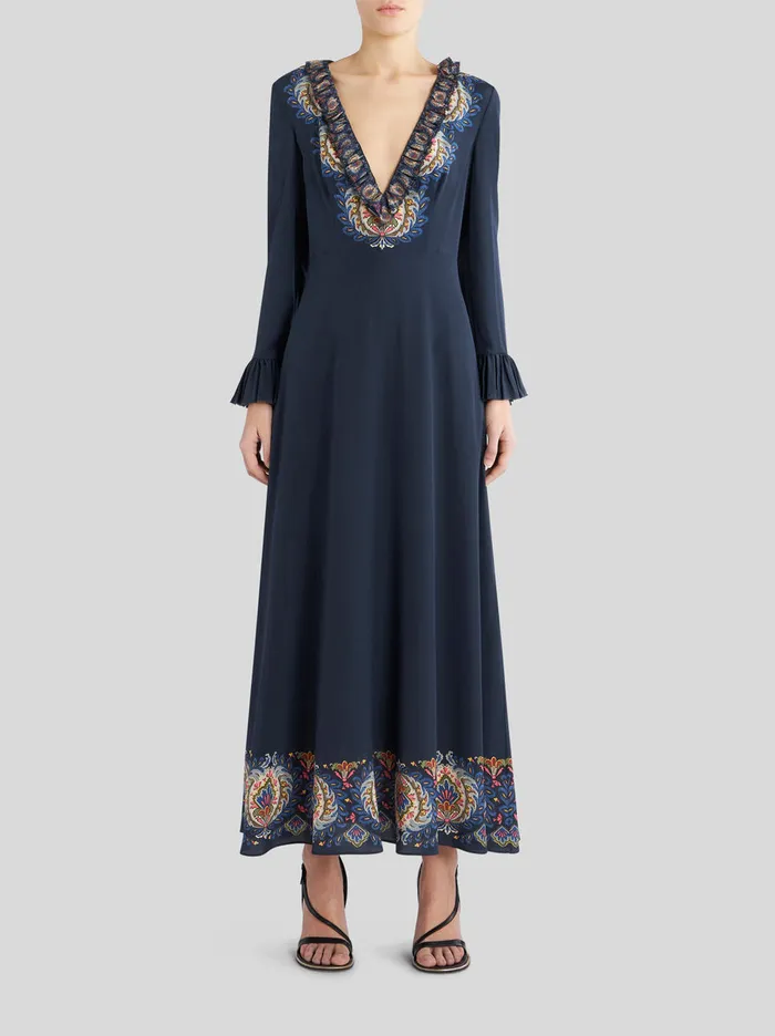 Women Long Silk Dress With Ruching Etro Dresses