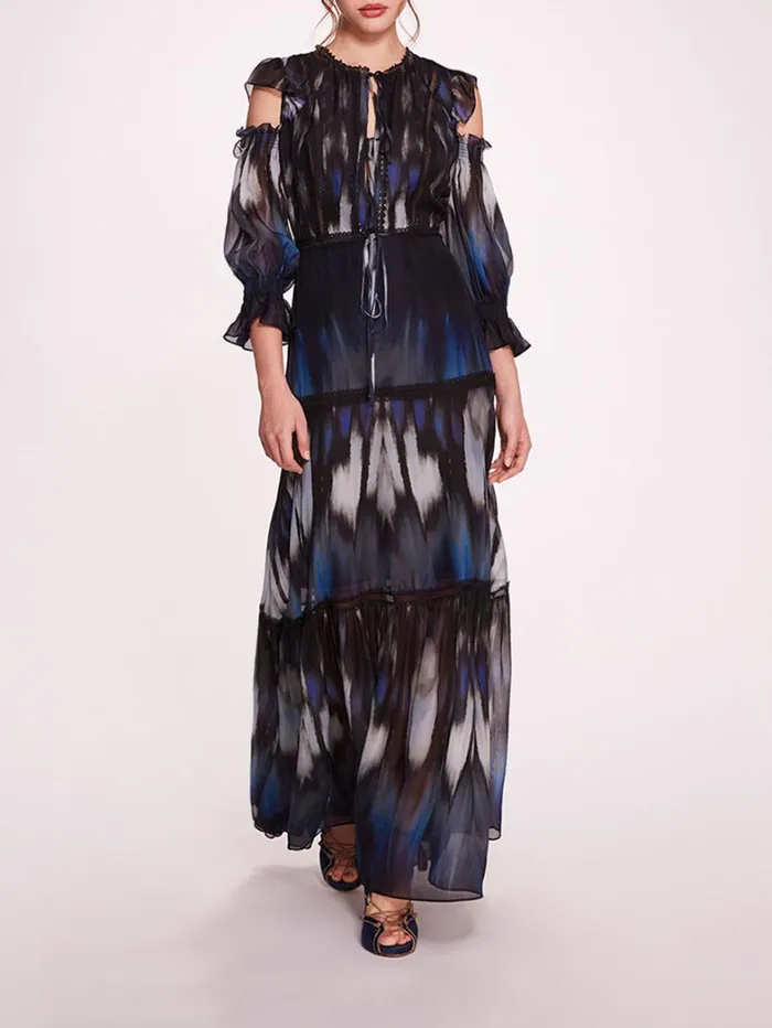 Women Marchesa Dresses Abstract Viscose Maxi Dress Blue Multi
