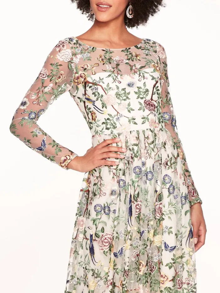 Women Marchesa Dresses Botanical Embroidered Gown Ivory Multi Women Marchesa Dresses Botanical Embroidered Gown Ivory Multi