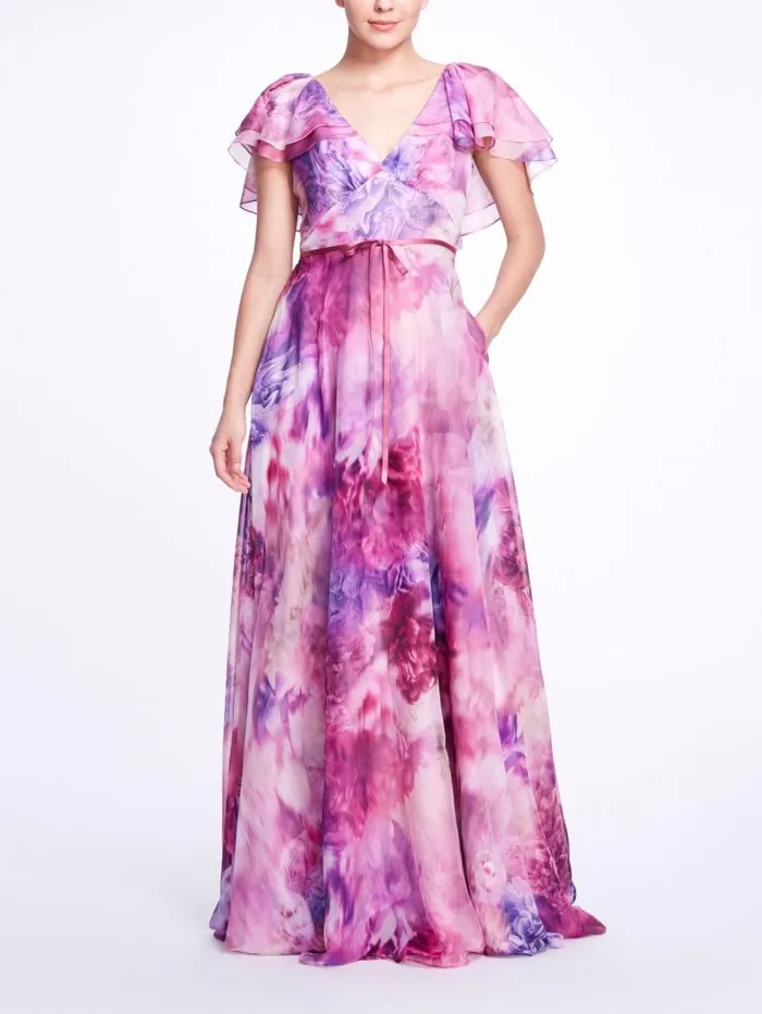 Women Marchesa Dresses Cap Sleeve VNeck Dress Mauve