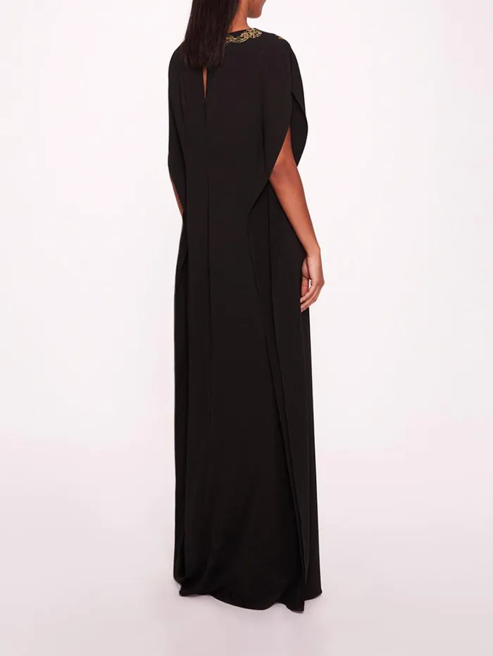 Women Marchesa Dresses Embroidered Crepe Kaftan Black Women Marchesa Dresses Embroidered Crepe Kaftan Black