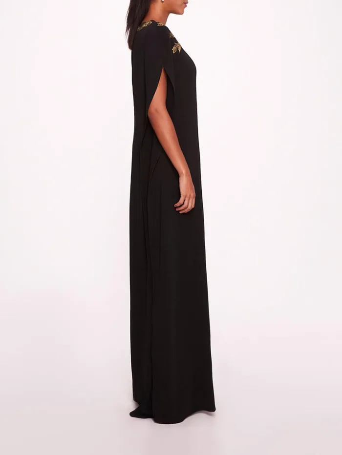 Women Marchesa Dresses Embroidered Crepe Kaftan Black Women Marchesa Dresses Embroidered Crepe Kaftan Black