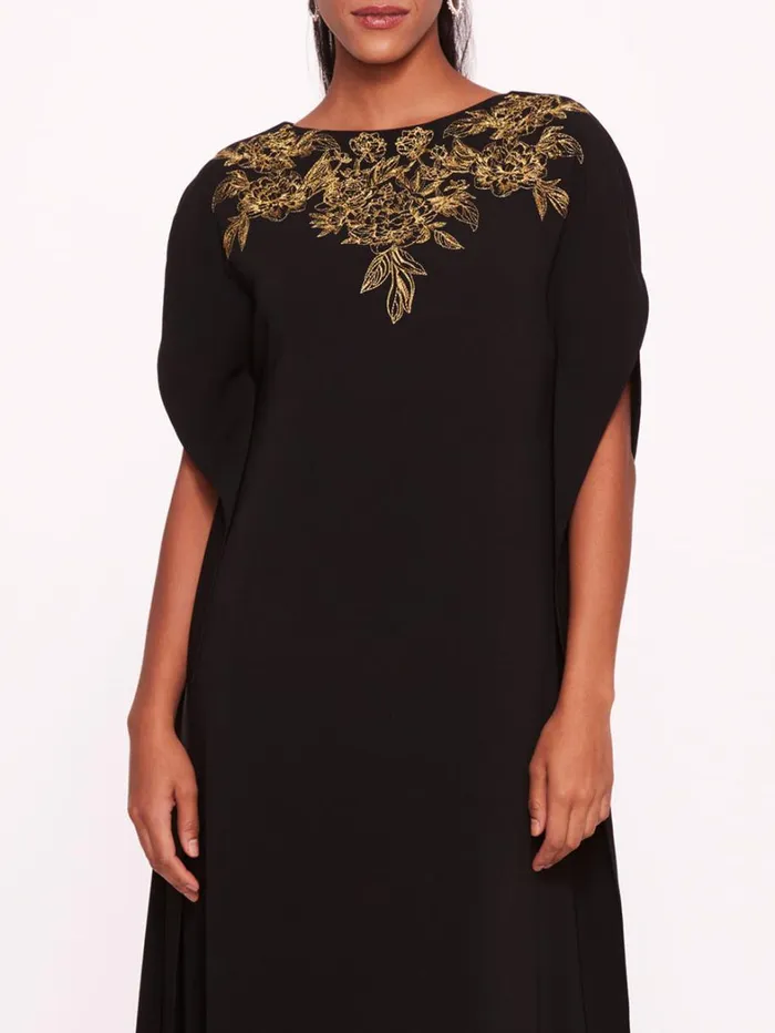 Women Marchesa Dresses Embroidered Crepe Kaftan Black Women Marchesa Dresses Embroidered Crepe Kaftan Black