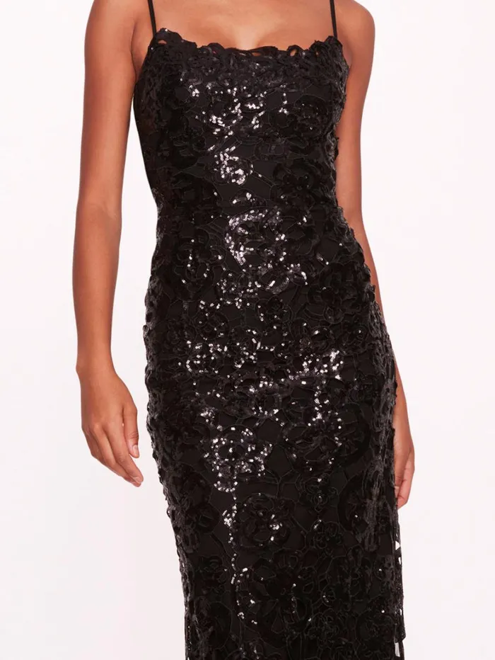 Women Marchesa Dresses Floral Sequin Midi Dress Black Women Marchesa Dresses Floral Sequin Midi Dress Black