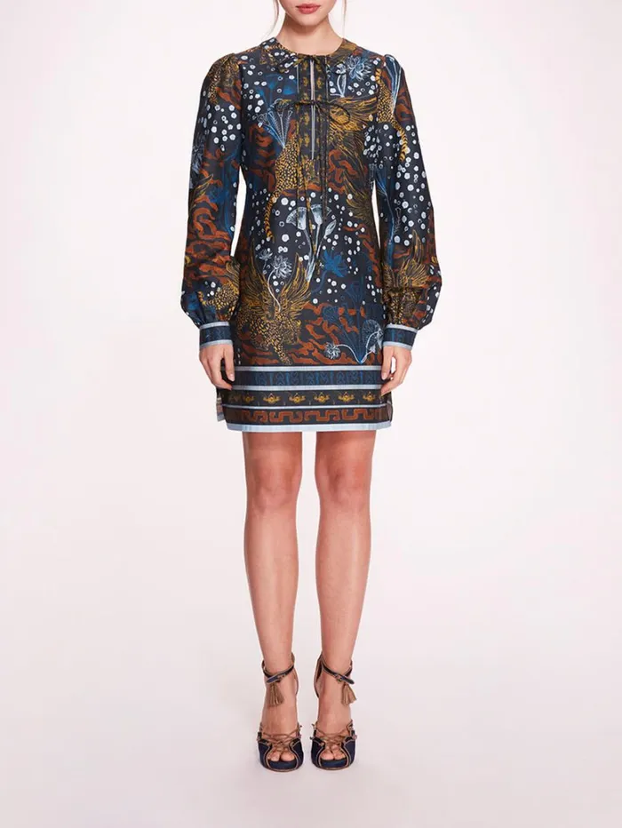 Women Marchesa Dresses Flying Cheetah Mini Dress Blue Multi