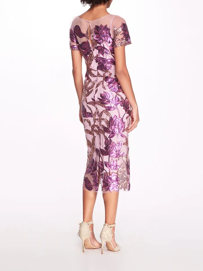 Women Marchesa Dresses Lotus Sequin CapSleeved Pencil Dress Purple Mauve Women Marchesa Dresses Lotus Sequin CapSleeved Pencil Dress Purple Mauve
