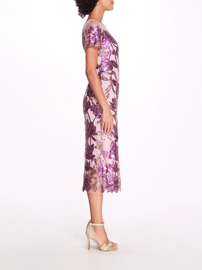 Women Marchesa Dresses Lotus Sequin CapSleeved Pencil Dress Purple Mauve Women Marchesa Dresses Lotus Sequin CapSleeved Pencil Dress Purple Mauve