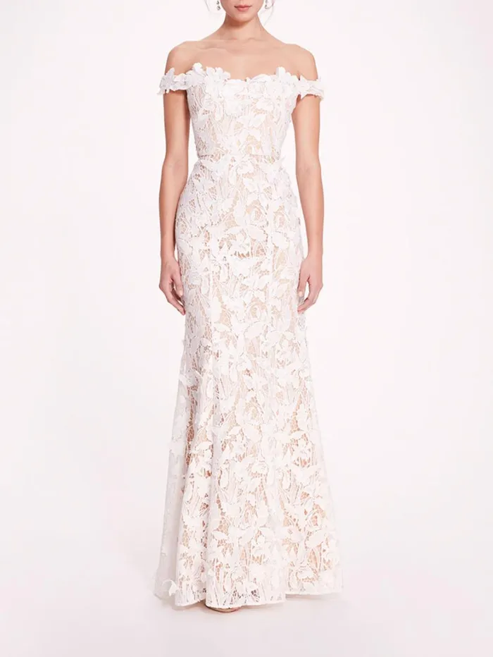 Women Marchesa Dresses Organic Lace Gown Ivory