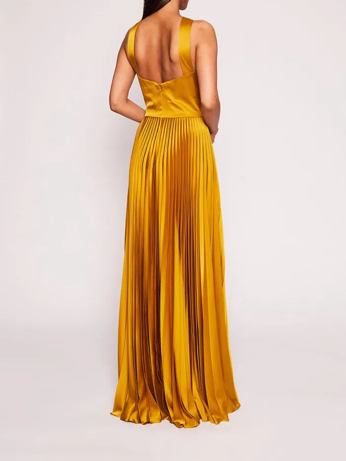 Women Marchesa Dresses Pleated Foil Gown Gold Women Marchesa Dresses Pleated Foil Gown Gold