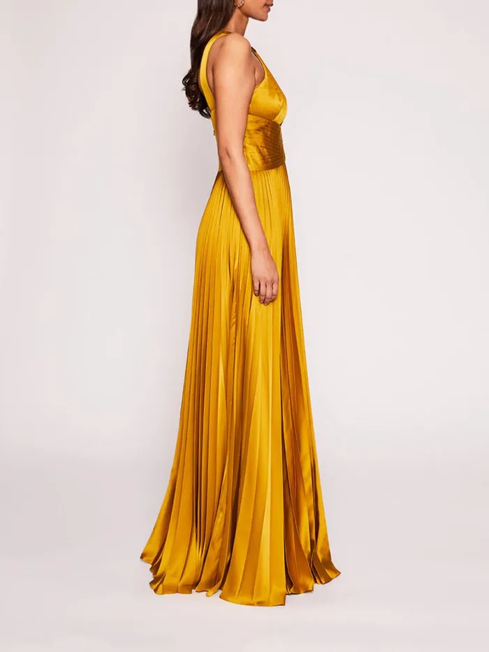Women Marchesa Dresses Pleated Foil Gown Gold Women Marchesa Dresses Pleated Foil Gown Gold