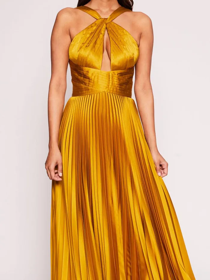 Women Marchesa Dresses Pleated Foil Gown Gold Women Marchesa Dresses Pleated Foil Gown Gold