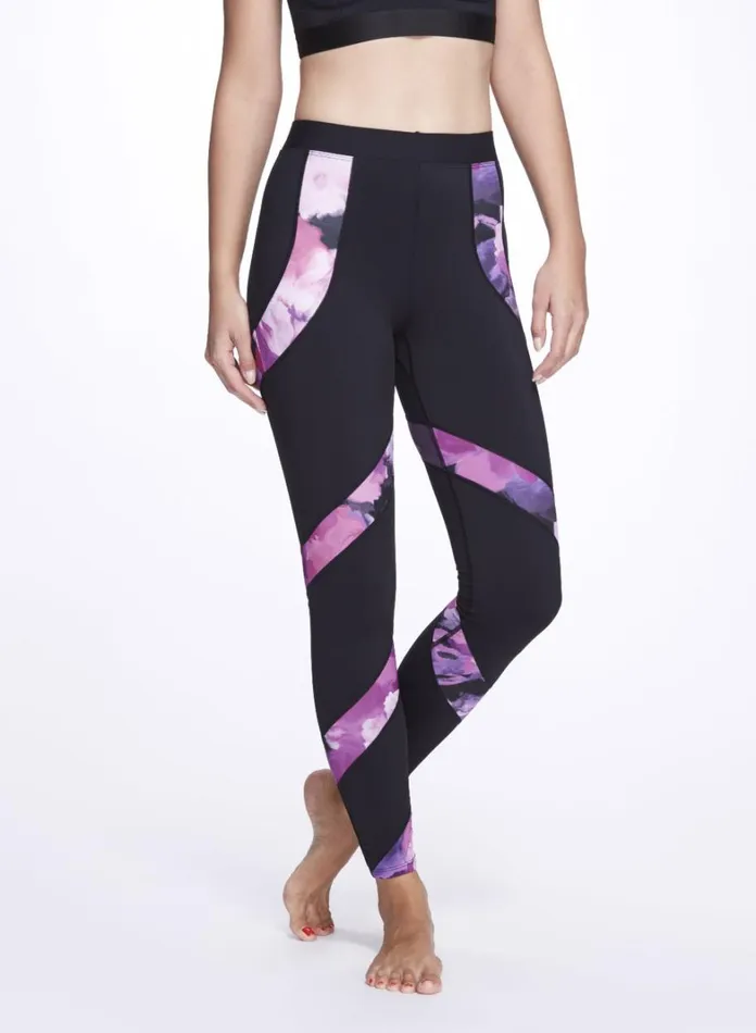 Women Marchesa Marchesa Active Black High Waisted Legging With Pink Floral Print Detail Raspberry Multi
