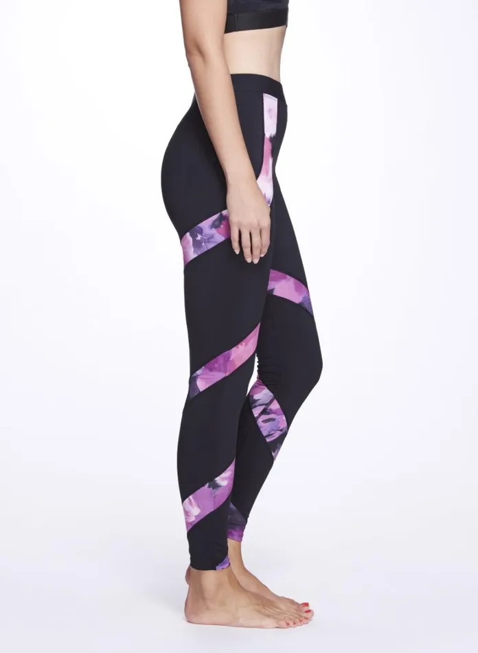 Women Marchesa Marchesa Active Black High Waisted Legging With Pink Floral Print Detail Raspberry Multi Women Marchesa Marchesa Active Black High Waisted Legging With Pink Floral Print Detail Raspberry Multi