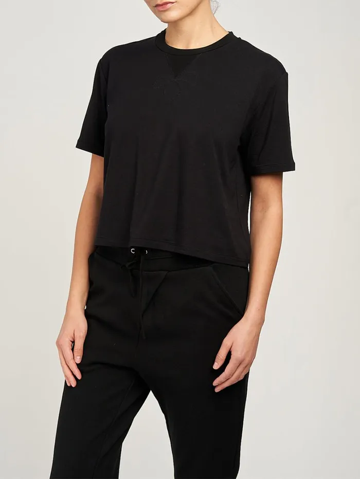 Women Marchesa Tops Womens Cropped Black Tee Shirt Black