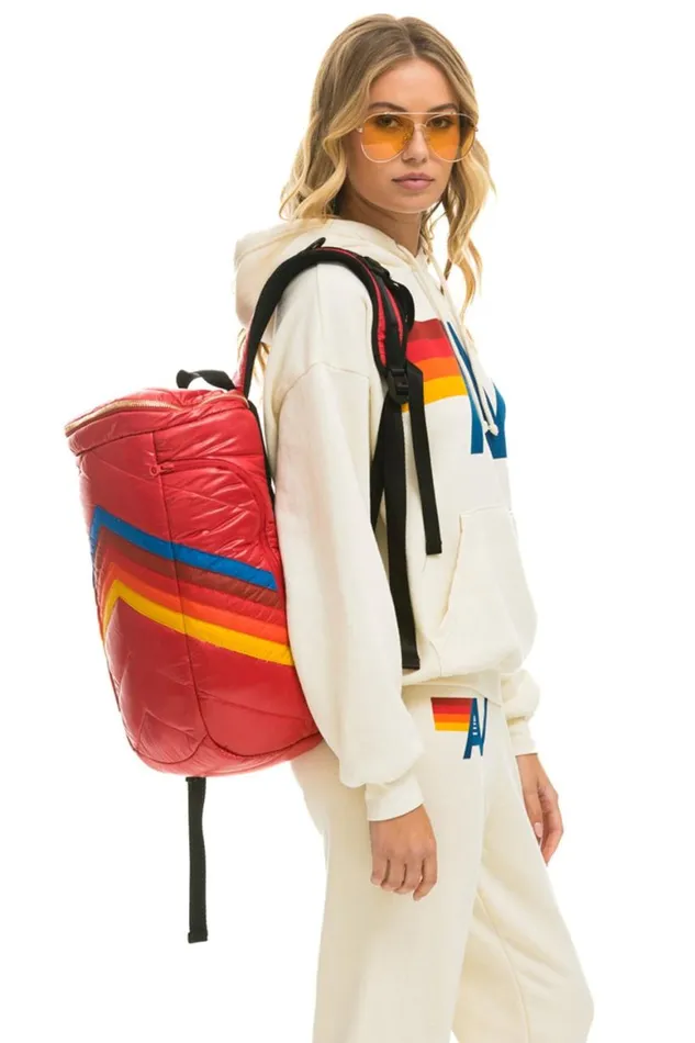 WomenMen Backpacks Aviator Nation Peak Puffer Backpack 8211 Cherry Glossy