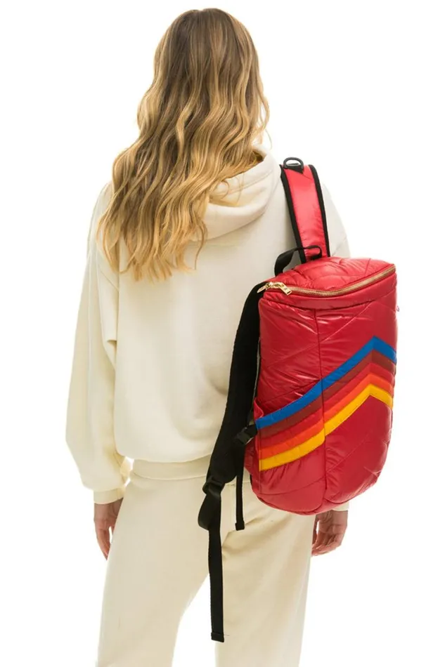 WomenMen Backpacks Aviator Nation Peak Puffer Backpack 8211 Cherry Glossy