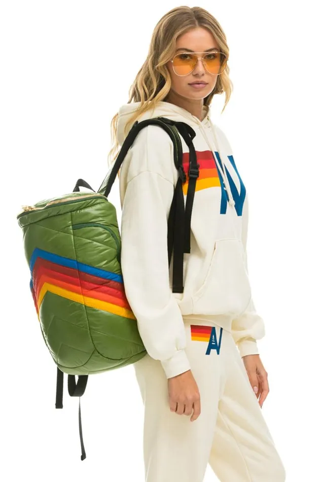 WomenMen Backpacks Aviator Nation Peak Puffer Backpack 8211 Garden Green Glossy
