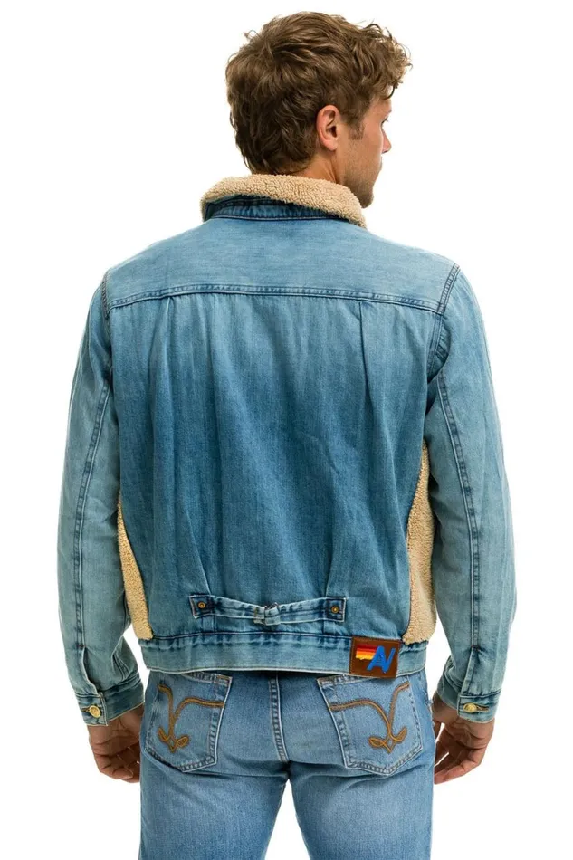 WomenMen Denim Aviator Nation Aspen Sherpa Unisex Denim Jacket 8211 Vintage Wheat