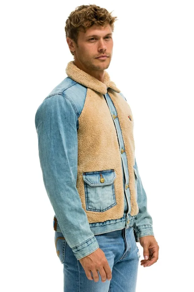 WomenMen Denim Aviator Nation Aspen Sherpa Unisex Denim Jacket 8211 Vintage Wheat