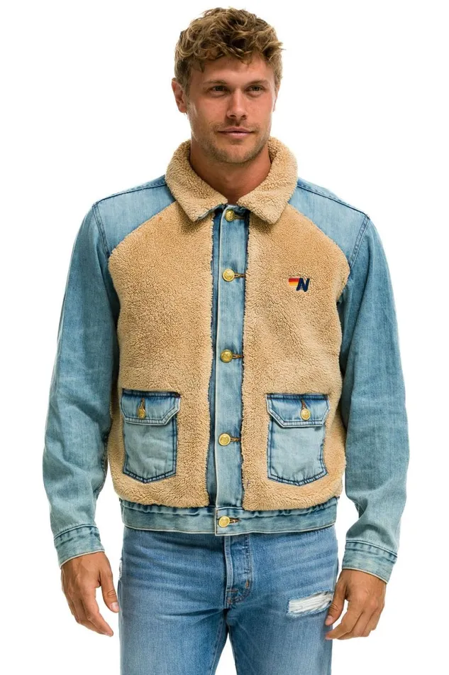 WomenMen Denim Aviator Nation Aspen Sherpa Unisex Denim Jacket 8211 Vintage Wheat