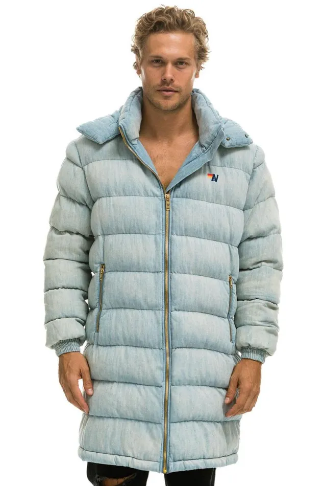 WomenMen Denim Aviator Nation Denim Puffer Long Trekker Jacket 8211 Super Light