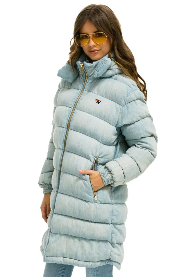 WomenMen Denim Aviator Nation Denim Puffer Long Trekker Jacket 8211 Super Light