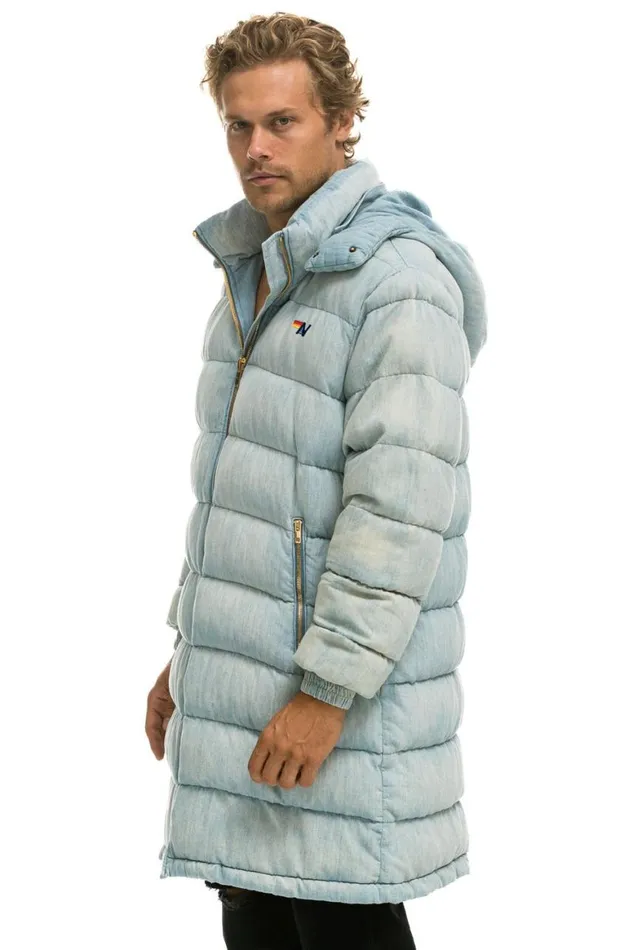 WomenMen Denim Aviator Nation Denim Puffer Long Trekker Jacket 8211 Super Light