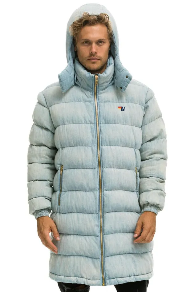 WomenMen Denim Aviator Nation Denim Puffer Long Trekker Jacket 8211 Super Light