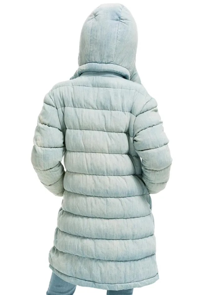 WomenMen Denim Aviator Nation Denim Puffer Long Trekker Jacket 8211 Super Light