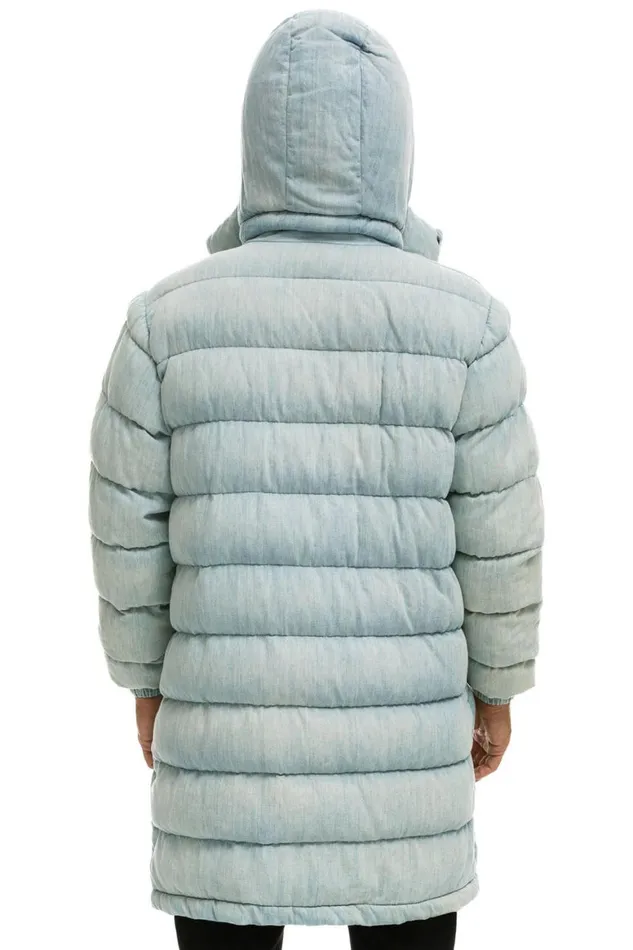 WomenMen Denim Aviator Nation Denim Puffer Long Trekker Jacket 8211 Super Light