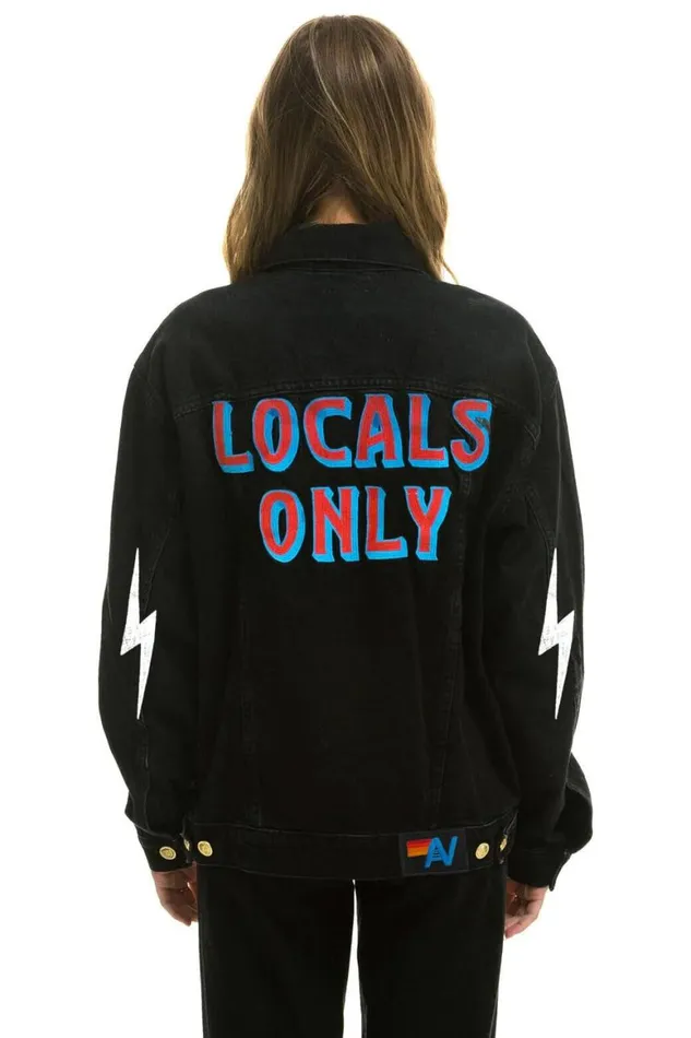 WomenMen Denim Aviator Nation Locals Only Oversized Concert Denim Jacket 8211 Vintage Black WomenMen Denim Aviator Nation Locals Only Oversized Concert Denim Jacket 8211 Vintage Black