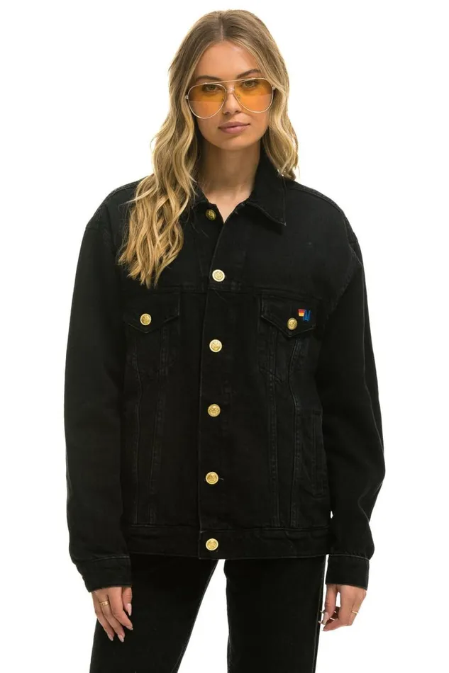 WomenMen Denim Aviator Nation Locals Only Oversized Concert Denim Jacket 8211 Vintage Black