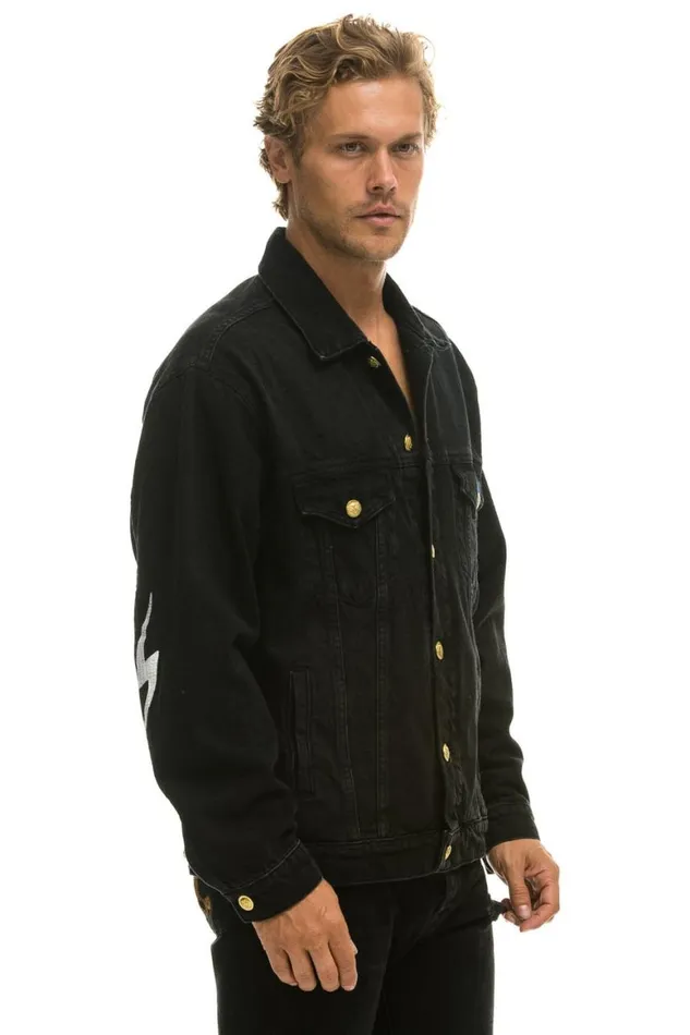 WomenMen Denim Aviator Nation Locals Only Oversized Concert Denim Jacket 8211 Vintage Black