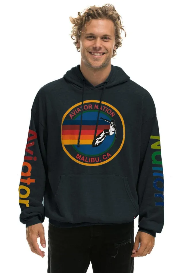 WomenMen Hoodies Aviator Nation Malibu Relaxed Pullover Hoodie 8211 Charcoal
