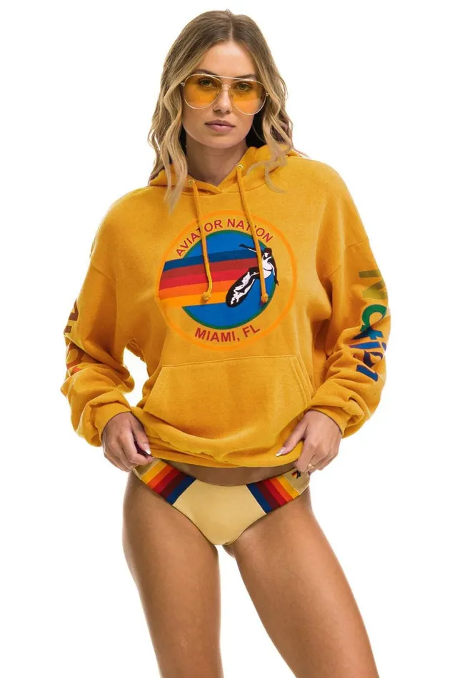 WomenMen Hoodies Aviator Nation Miami Relaxed Pullover Hoodie 8211 Gold