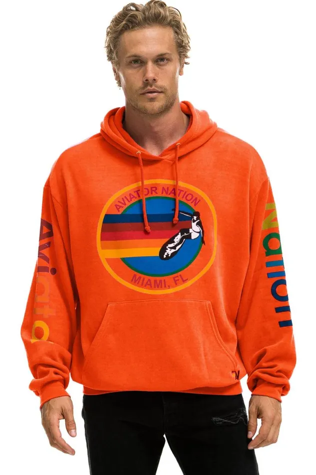 WomenMen Hoodies Aviator Nation Miami Relaxed Pullover Hoodie 8211 Orange