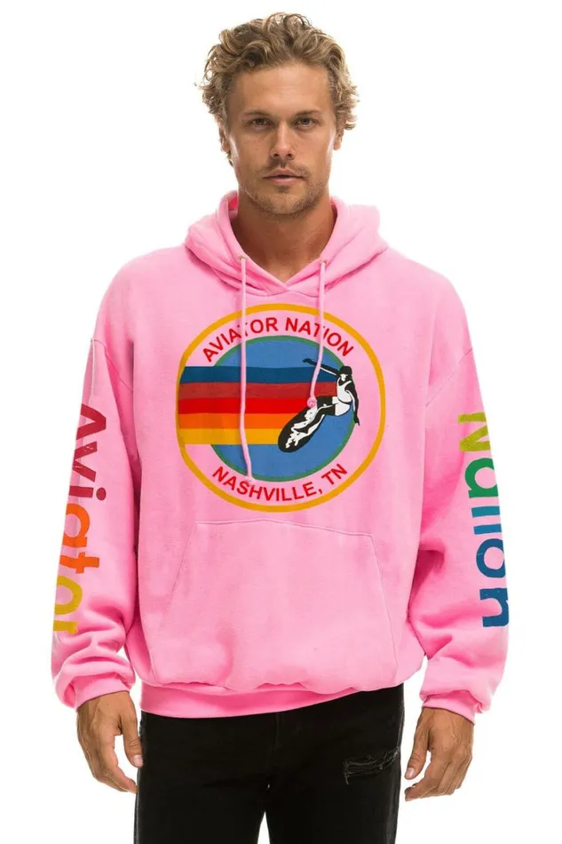 WomenMen Hoodies Aviator Nation Nashville Relaxed Pullover Hoodie 8211 Neon Pink