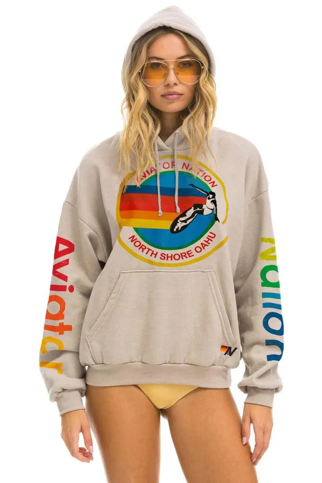 WomenMen Hoodies Aviator Nation North Shore Relaxed Pullover Hoodie 8211 Sand