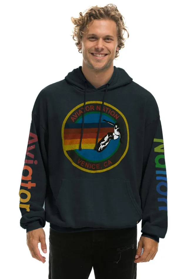 WomenMen Hoodies Aviator Nation Relaxed Pullover Hoodie 8211 Charcoal