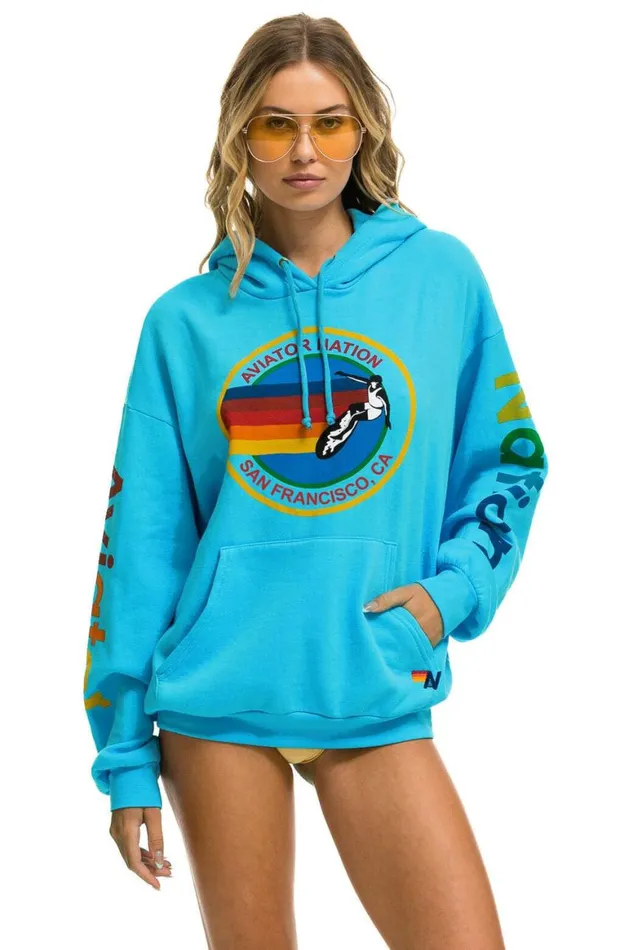 WomenMen Hoodies Aviator Nation San Francisco Relaxed Pullover Hoodie 8211 Neon Blue WomenMen Hoodies Aviator Nation San Francisco Relaxed Pullover Hoodie 8211 Neon Blue