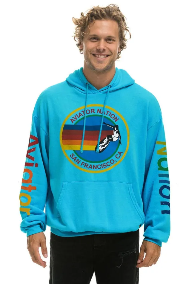 WomenMen Hoodies Aviator Nation San Francisco Relaxed Pullover Hoodie 8211 Neon Blue