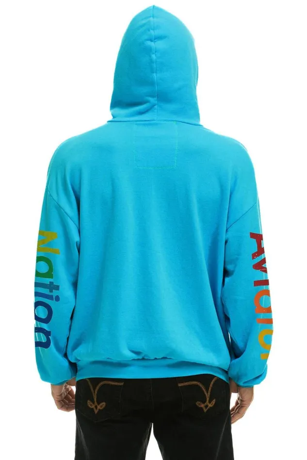 WomenMen Hoodies Aviator Nation San Francisco Relaxed Pullover Hoodie 8211 Neon Blue