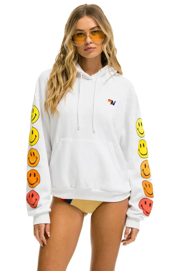 WomenMen Hoodies Aviator Nation Smiley Sunset Relaxed Pullover Hoodie 8211 White WomenMen Hoodies Aviator Nation Smiley Sunset Relaxed Pullover Hoodie 8211 White