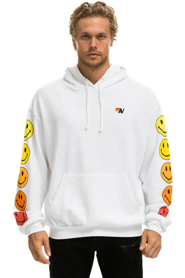 WomenMen Hoodies Aviator Nation Smiley Sunset Relaxed Pullover Hoodie 8211 White