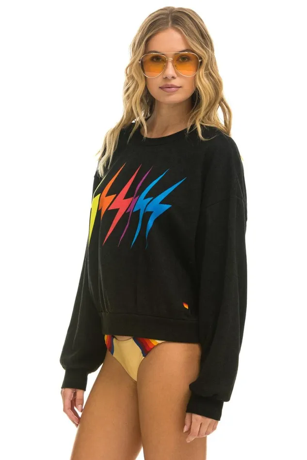 WomenMen Sweatshirts Aviator Nation Bolt Gradient Relaxed Crew Sweatshirt 8211 Black Rainbow