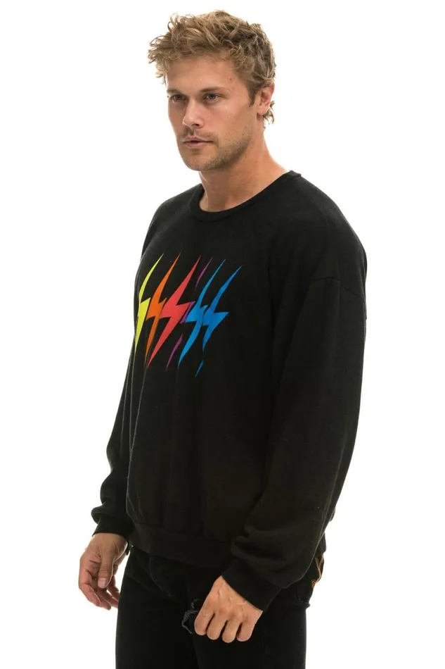 WomenMen Sweatshirts Aviator Nation Bolt Gradient Relaxed Crew Sweatshirt 8211 Black Rainbow