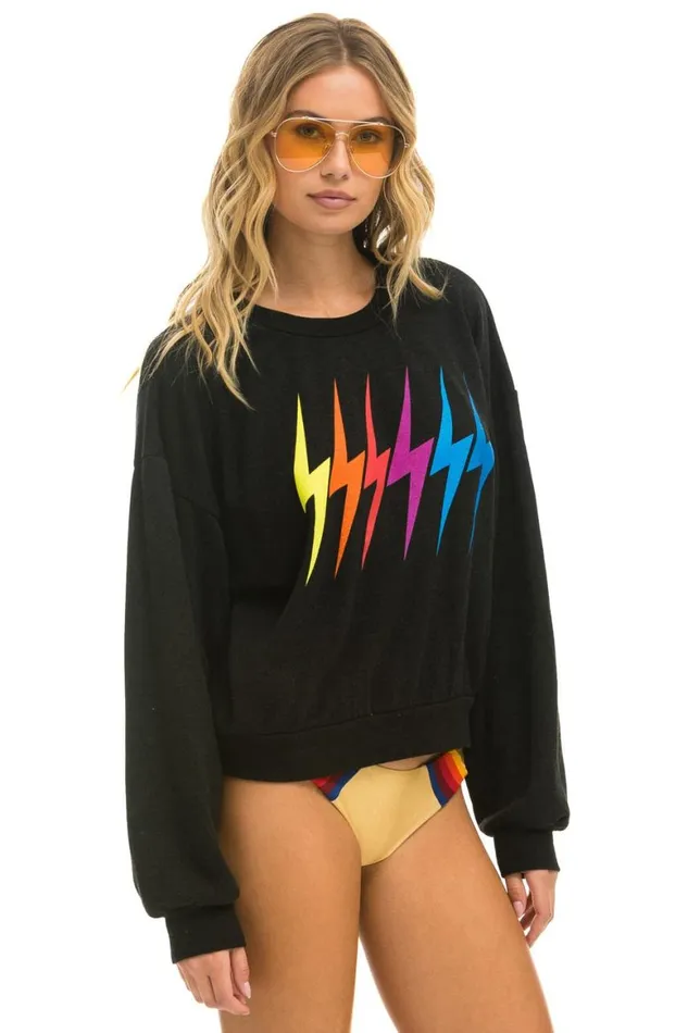 WomenMen Sweatshirts Aviator Nation Bolt Gradient Relaxed Crew Sweatshirt 8211 Black Rainbow